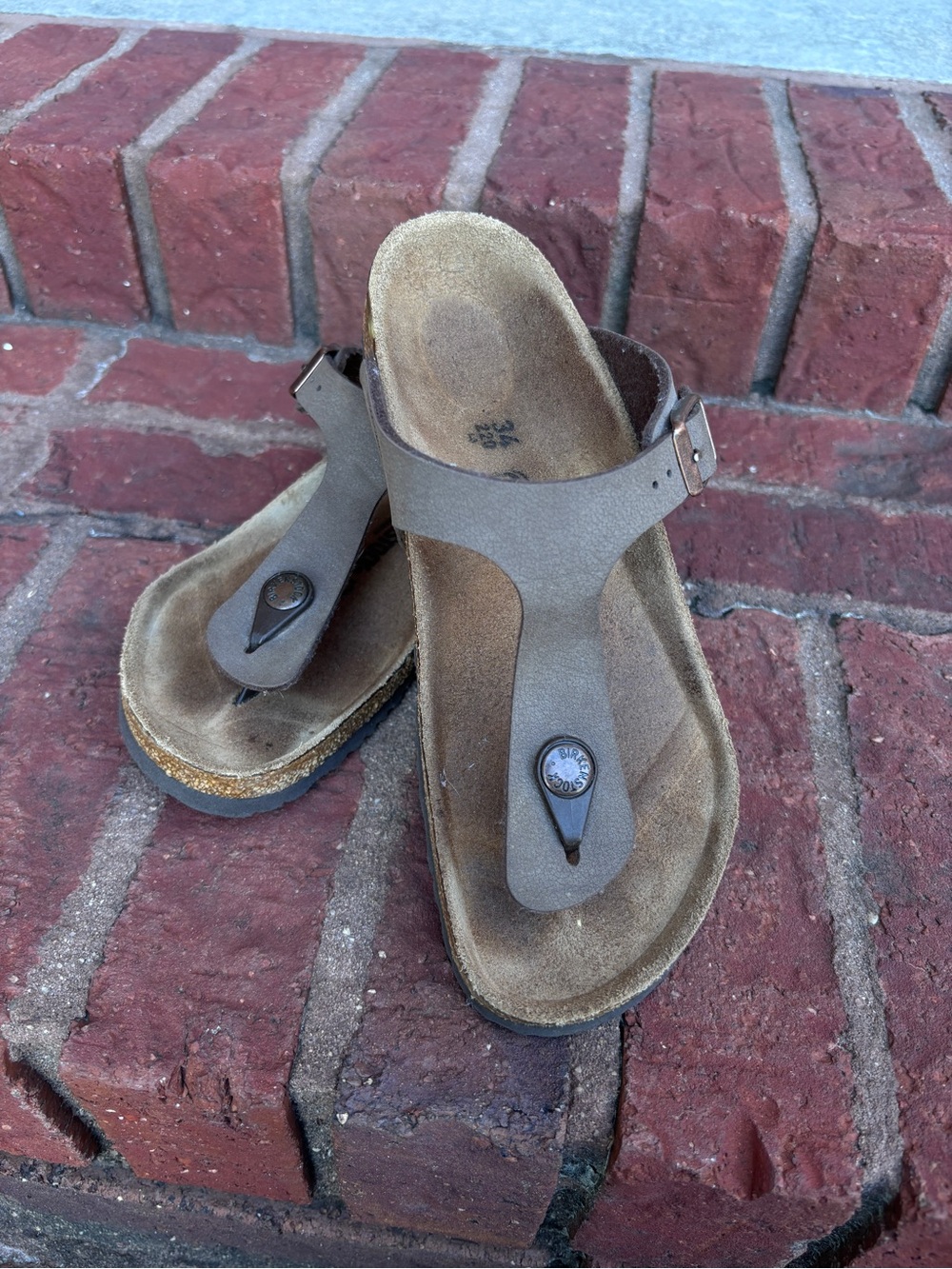 Birkenstock Brown Taupe Leather Thong Sandals
